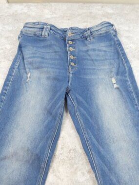 KanCan Signature Jean all Blue Distress High Rise Flair Bell Bottom